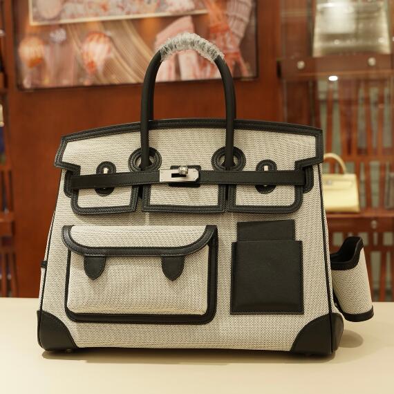 【エルメス HERMES】バーキン カーゴ 35 ブラック (89) エクリュ トワルアッシュ スイフト シルバー金具（100％手縫い）